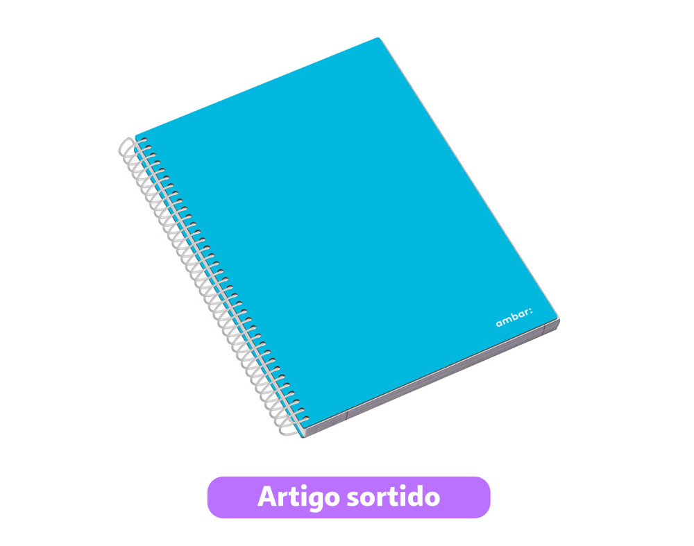 CADERNO ESPIRAL CAPA DURA A5 SCHOOL AMBAR PAUTADO 120 FOLHAS CORES SORTIDAS