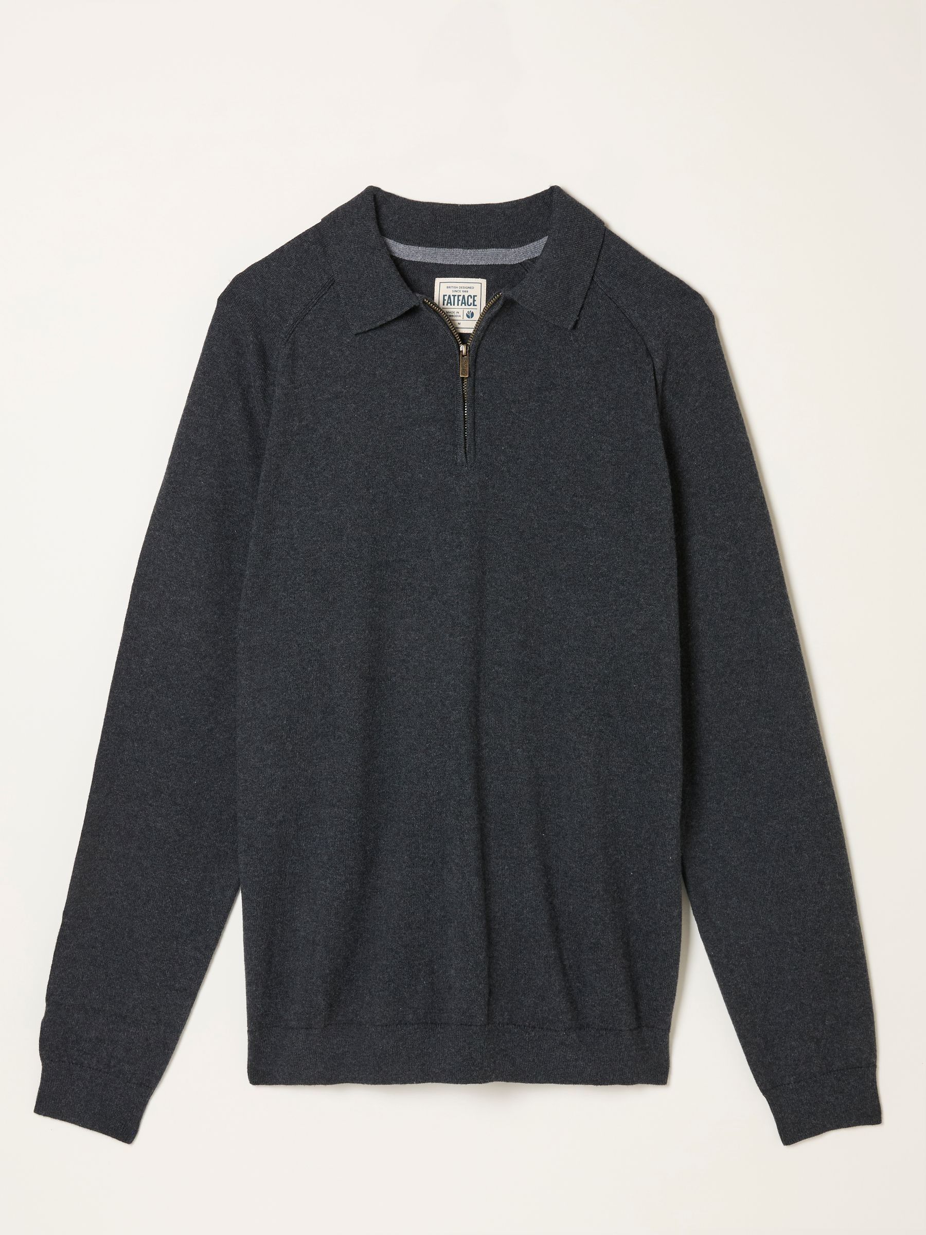 Antraciet - FatFace Zip Collar Knitted Polo Jumper