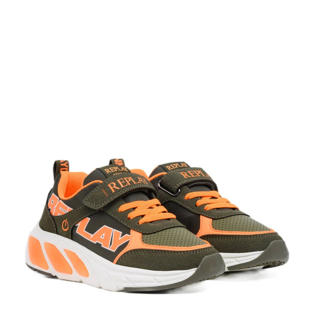 REPLAY Cosmo lights boy 1sneakers kaki/oranje