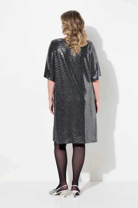 Kleid, A-Linie, Pailletten-Optik, 3/4-Ärmel