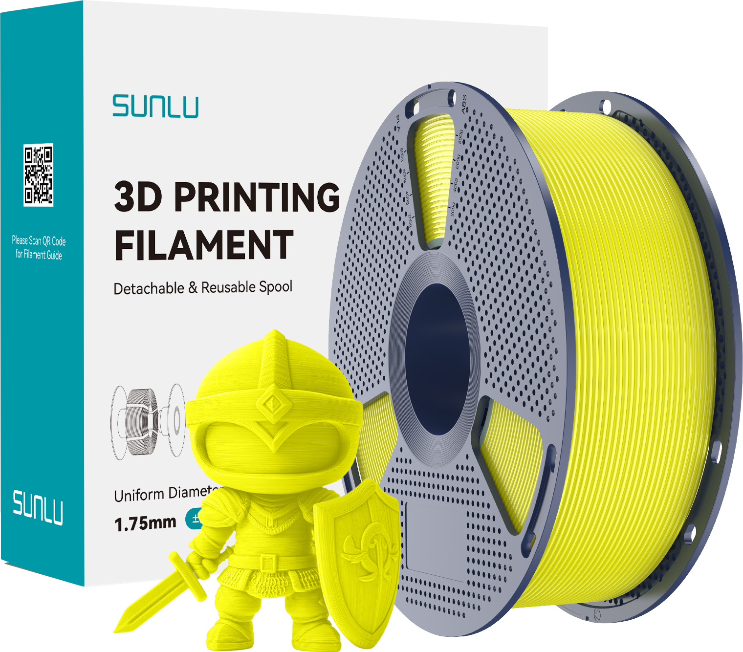 SUNLU  PLA+ Yellow, 1,75 mm / 1000 g    Modifiziertes PLA Filament mit hoher Zähigkeit