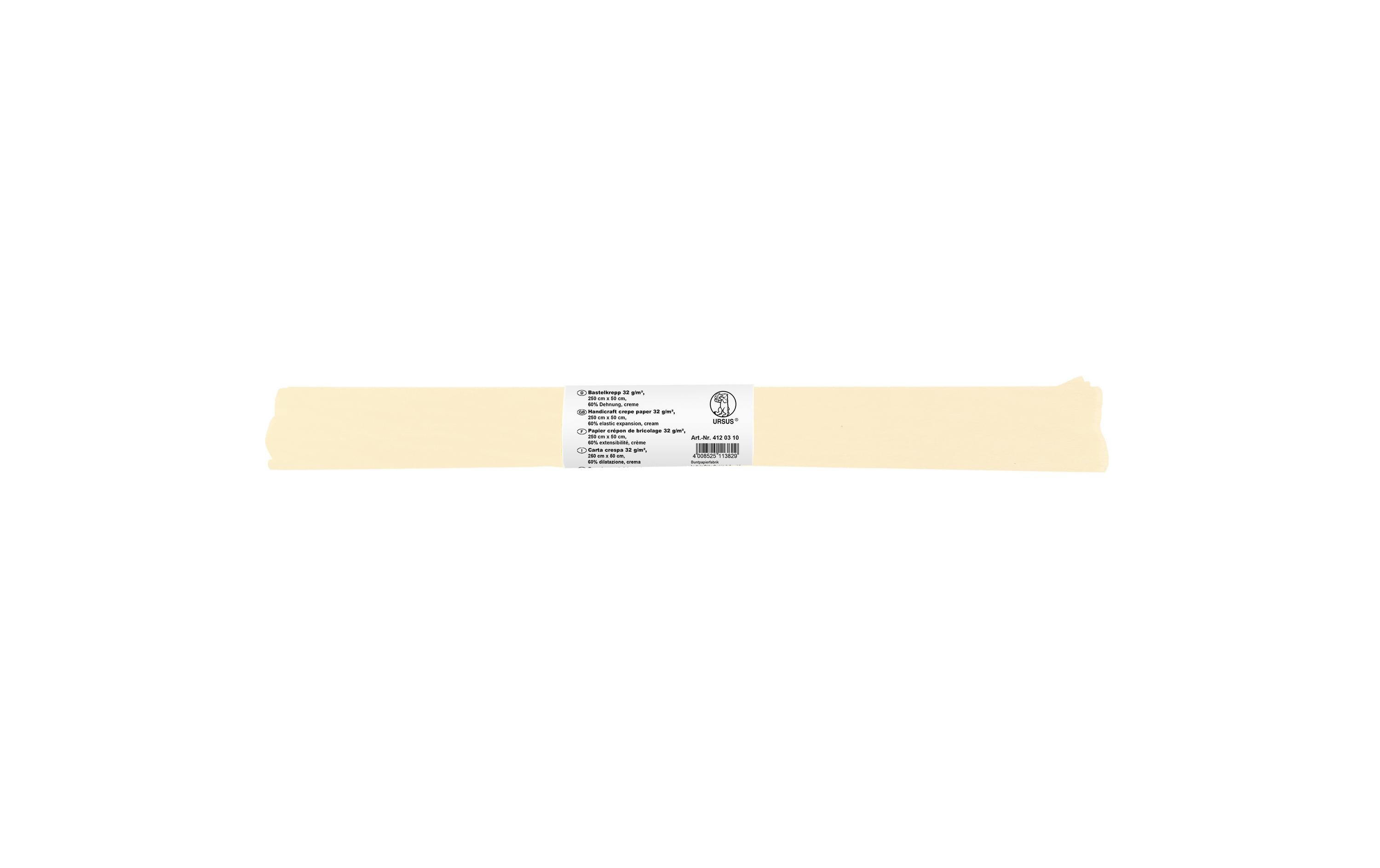 Krepppapier 50 cm x 2.5 m, 32 g/m², CremeBastelkrepp auf der Rolle