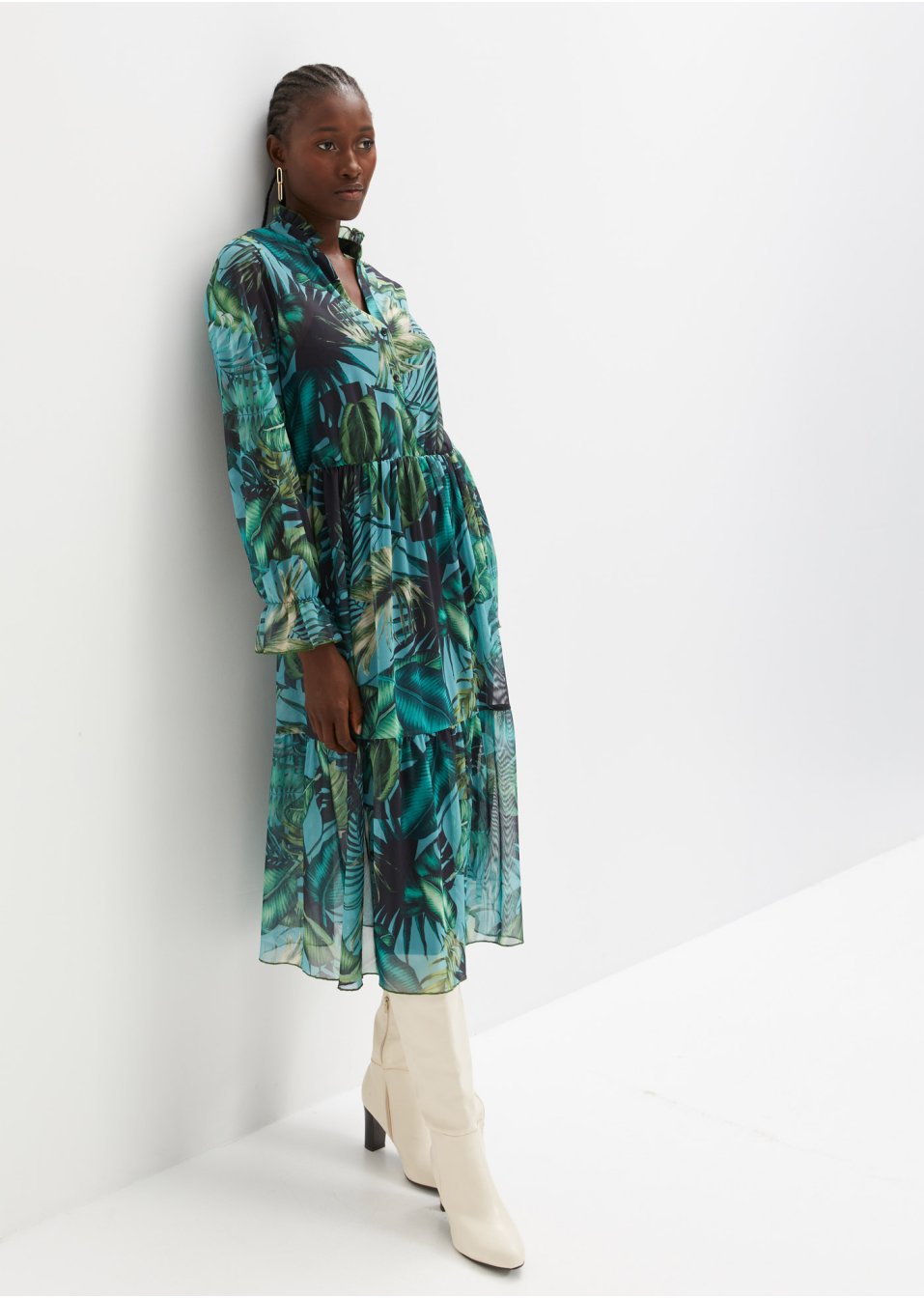 Robe midi en mesh imprimée
