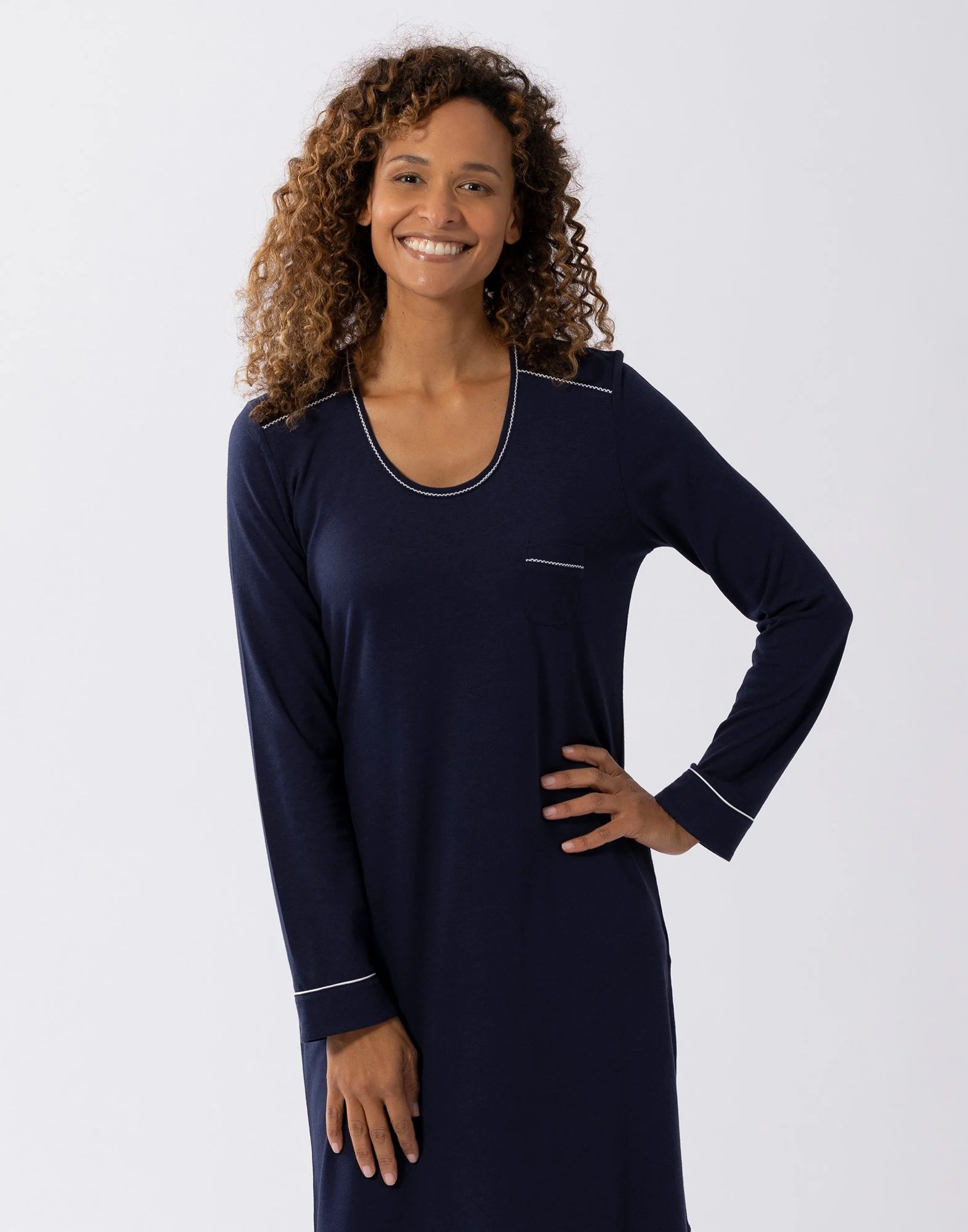 INTEMP A01 - Chemise de nuit en coton modal | Bleu
