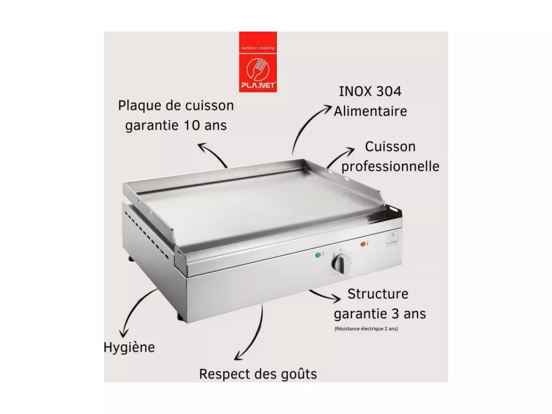 Plancha électrique en inox Chef 80 cm Sans accessoires