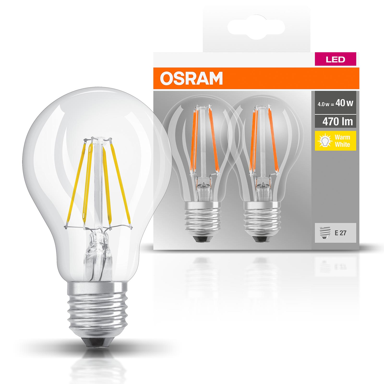 2er-Set LED-Leuchtmittel BASE CLA40 - Filament AGL - E27