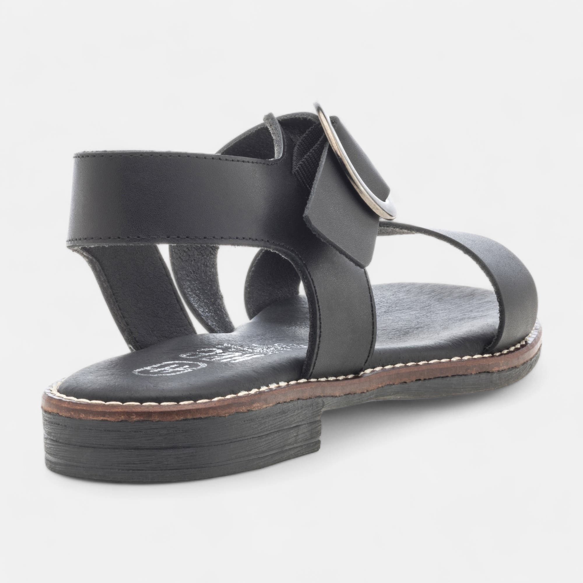 Nu-pieds Femme en cuir noir