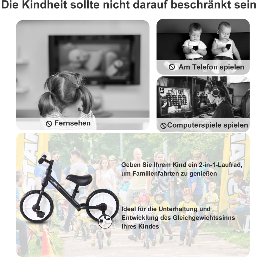 HOMCOM 2-in-1 Kinderfahrrad schwarz