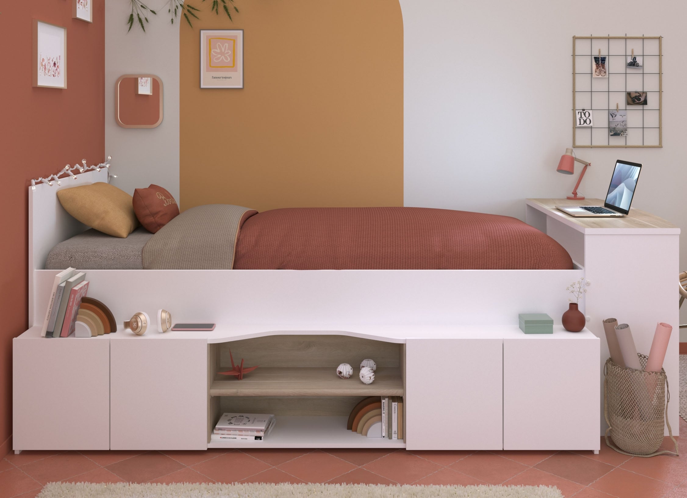 Parisot Hochbett »Cleo« 1 Stk. tlg. Schreibtisch beidseitig anbaubar, viel Stauraum, für Jungen & Mädchen