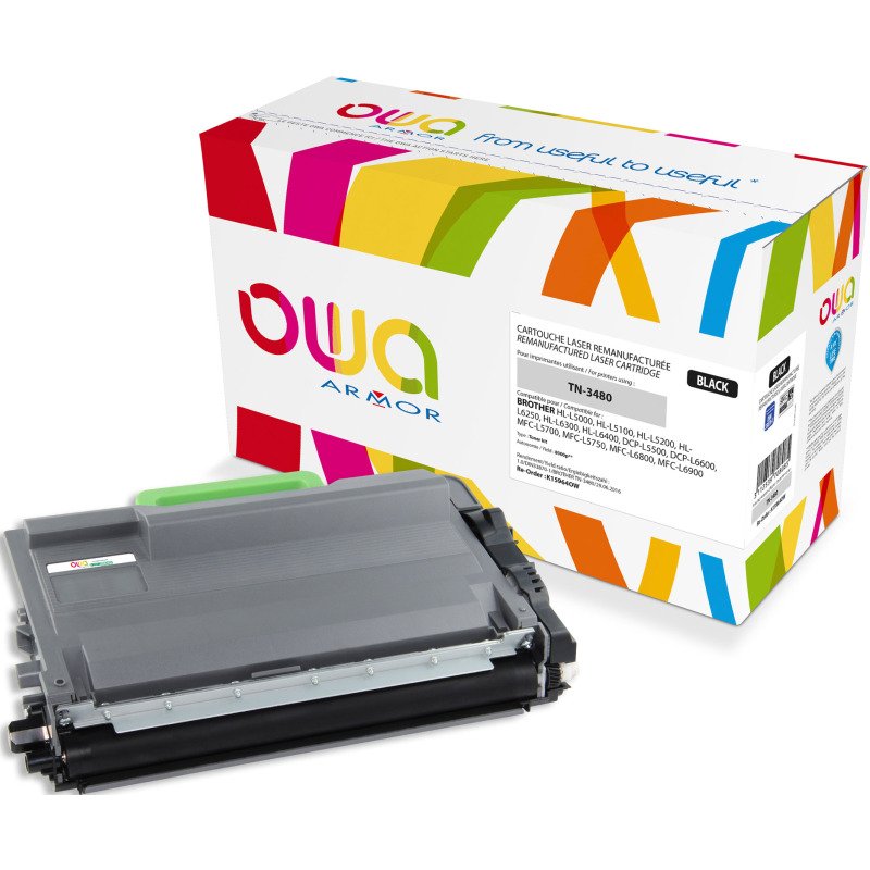 Toner Owa compatible Brother TN3480 haute capacité noir pour imprimante laser
