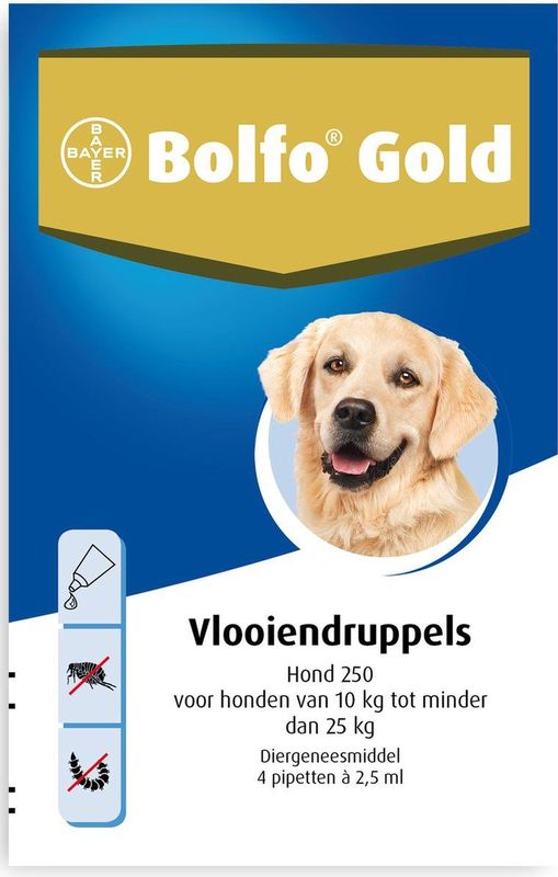 Bolfo Gold 250 Anti vlooienmiddel - Hond - 10 Tot 25 kg - 4 pipetten