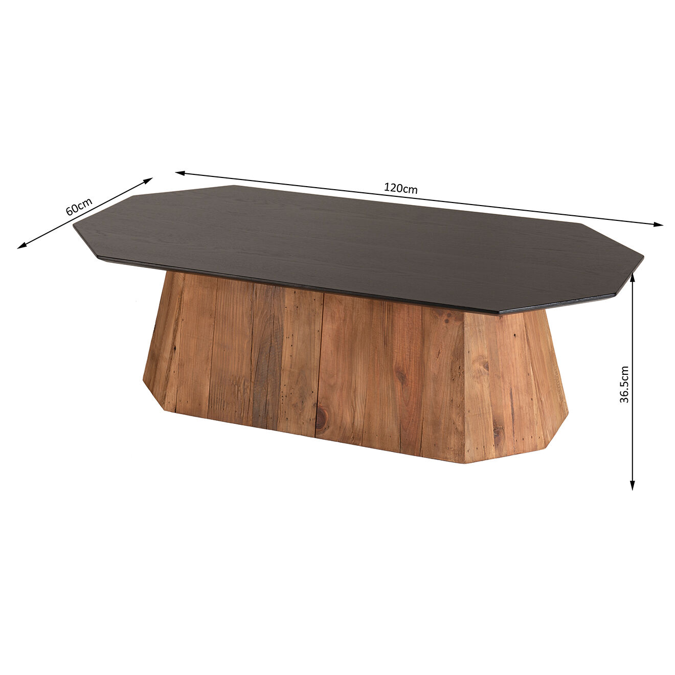 Macabane Table basse octogonale Dandy bois naturel  - 120x60x36 cm