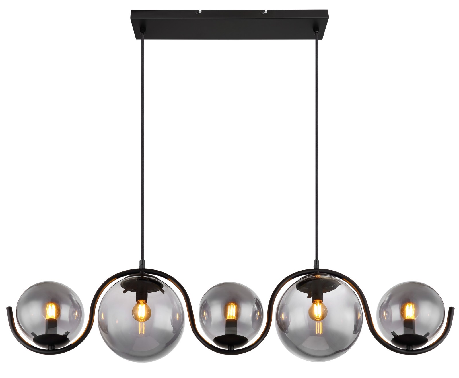 Pendelleuchte - schwarz matt - rauchfarben - Glas - 120 cm