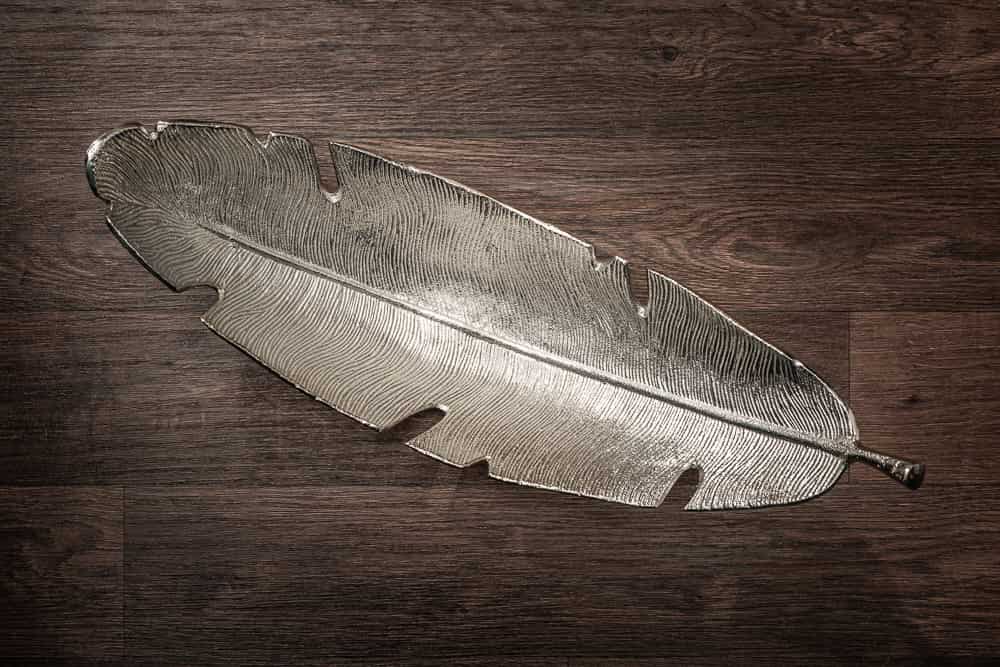 Design Deko Schale SILVER LEAF 65cm silber Blatt Design Metall Handarbeit