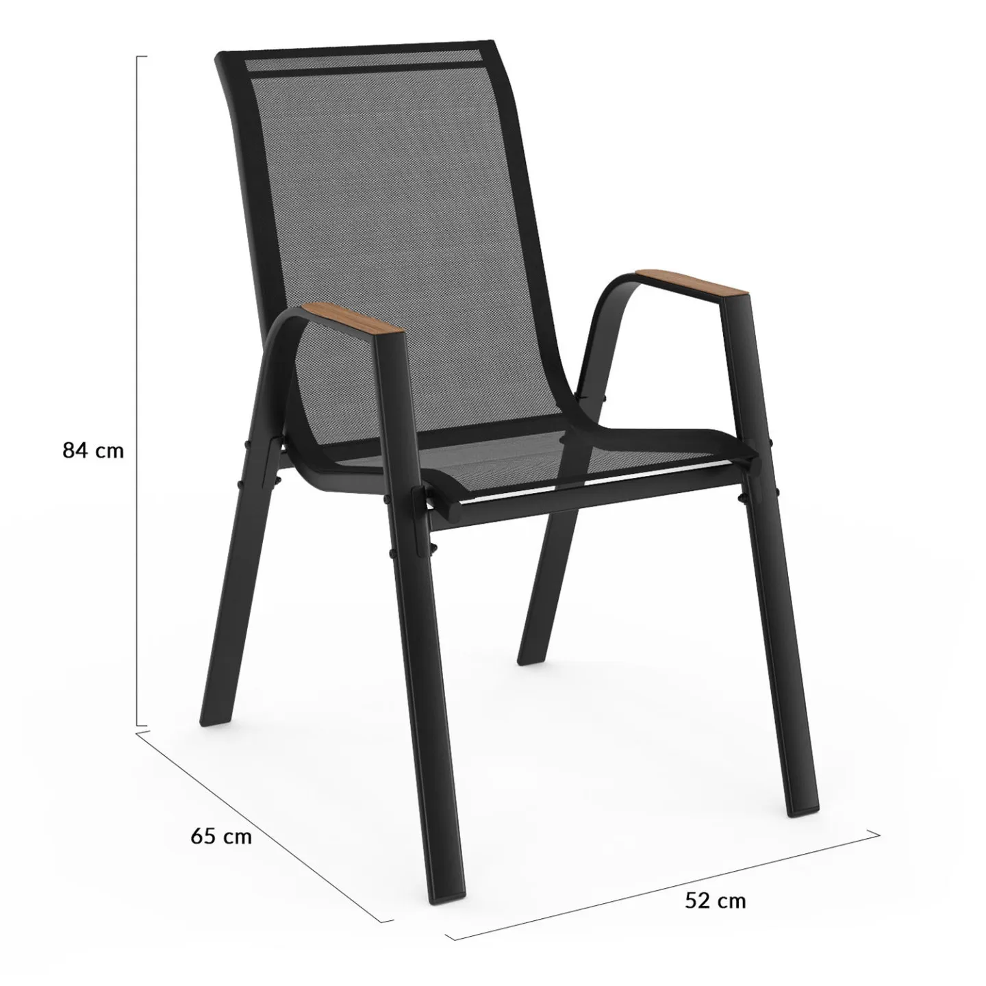 Lot de 4 chaises de jardin NOUMEA métal et textilène empilables noir et bois
