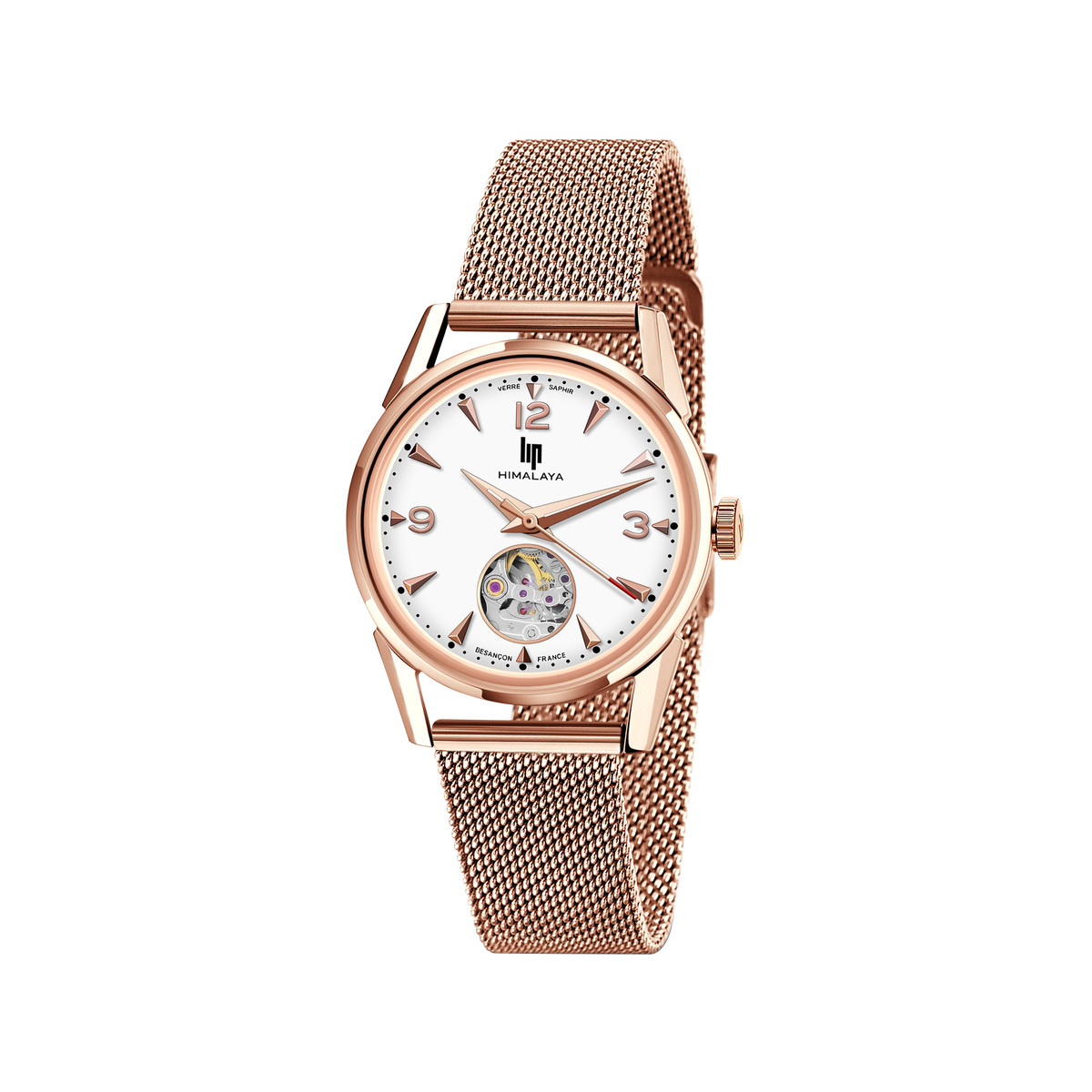 Montre Lip femme automatique acier bracelet métal dore rose