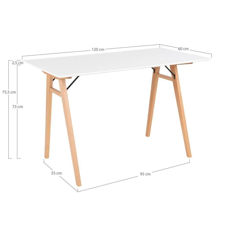 Bureau Wit/Naturel - 120cm - Tafel Vojens