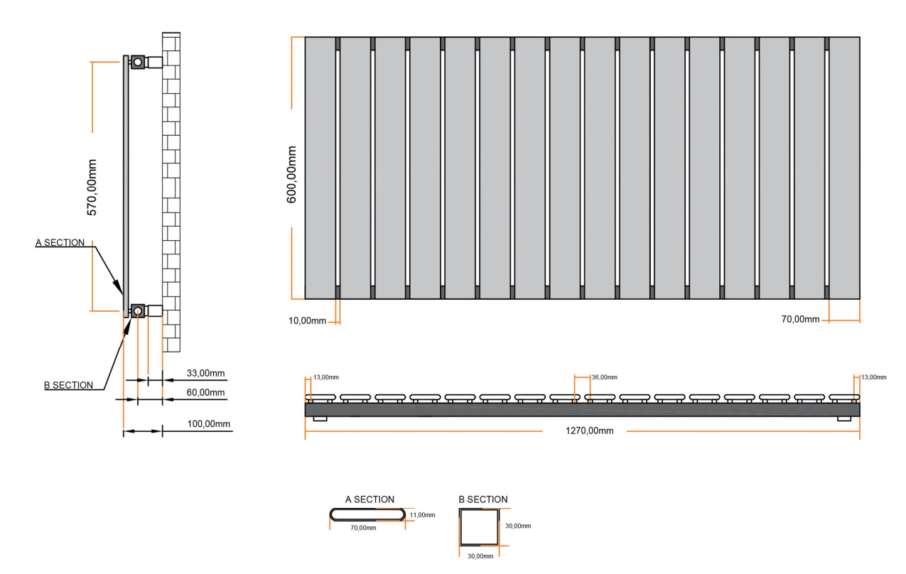 Eastbrook Deddington radiator 125x60cm 1212W zwart mat