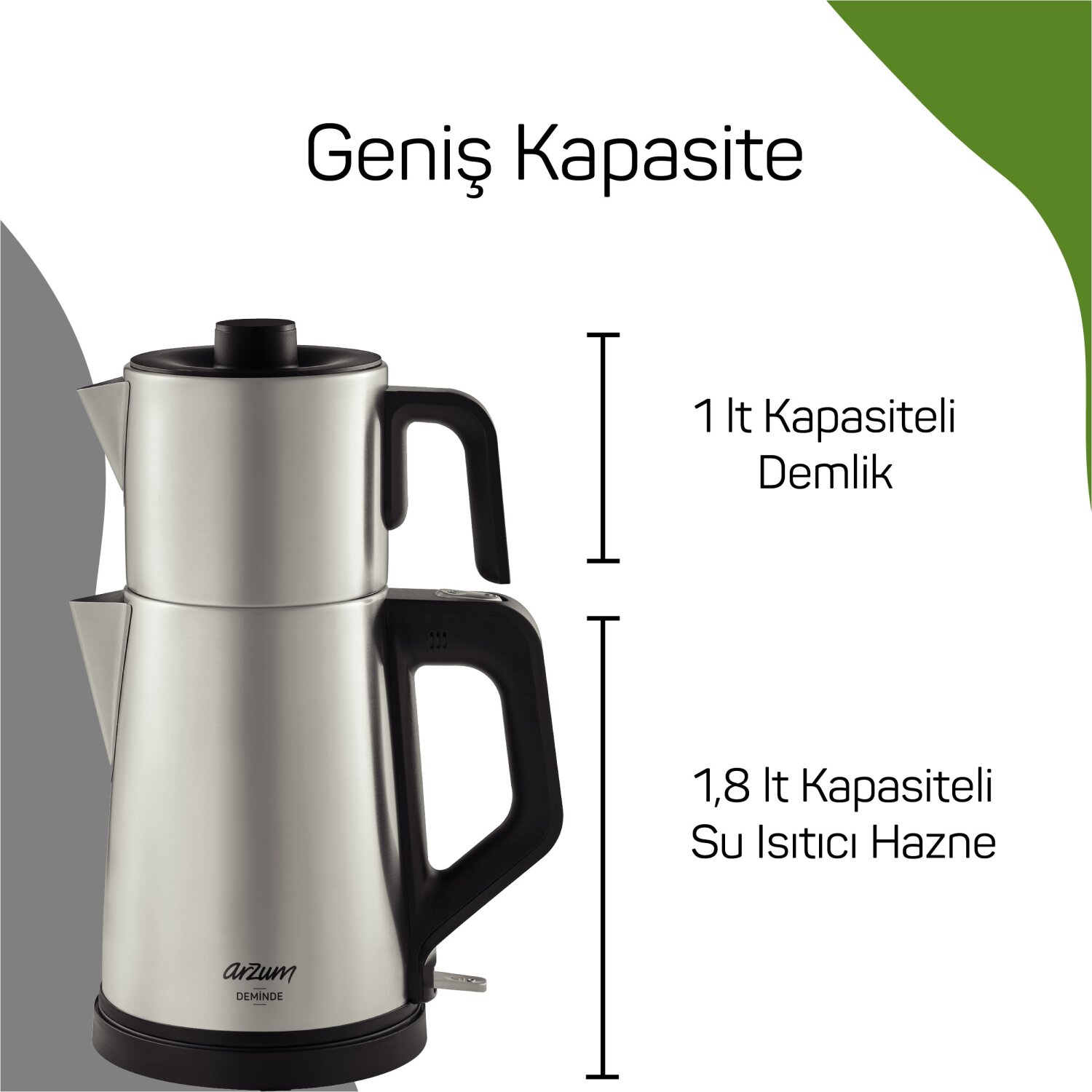 Arzum Teekocher 1800W Wasserkocher Edelstahl Elektrischer Teemaschine