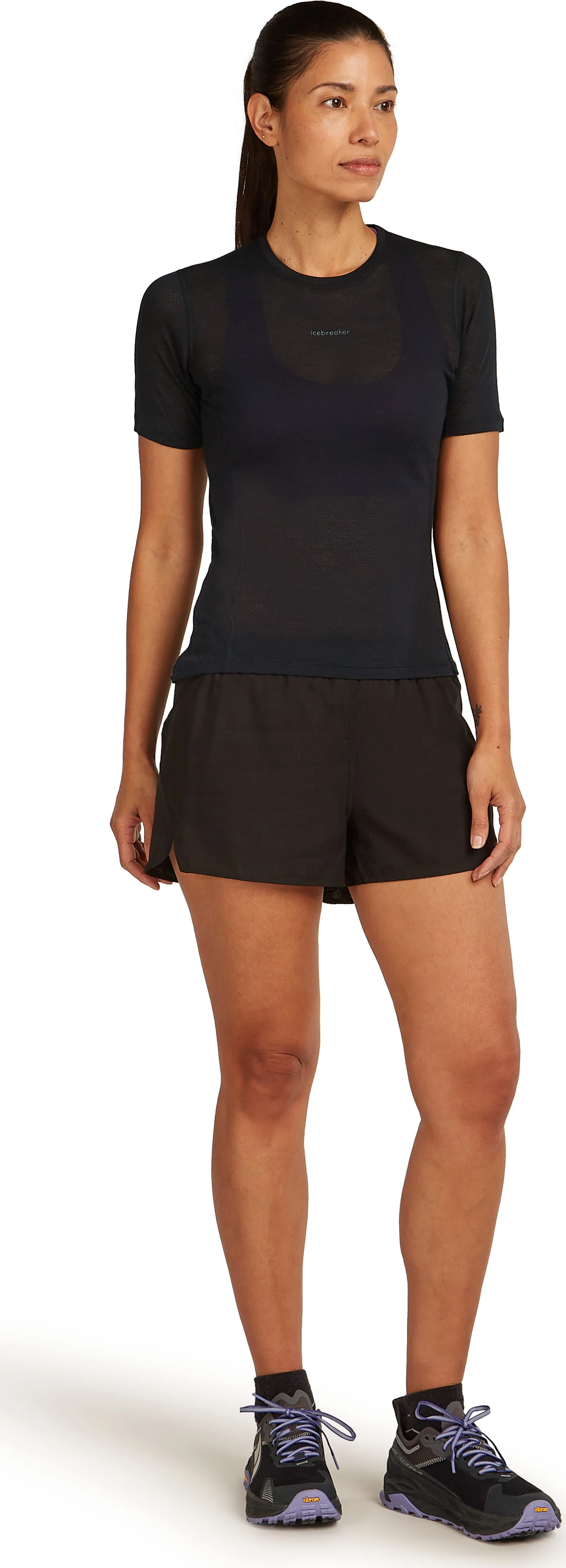 Icebreaker Women's Merino 75 Cool-Lite Featherlight Shortsleeve Crewe Black