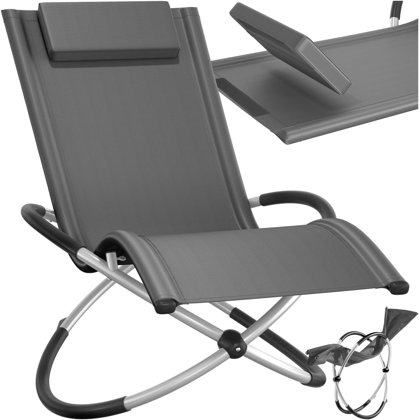 tectake® Outdoor Schaukelstuhl klappbar, Liegestuhl wetterfest, Relaxliege, belastbar bis 150kg, ergonomischer Relaxsessel, Möbel für Garten, Balkon, Sauna, Terrasse (grau)