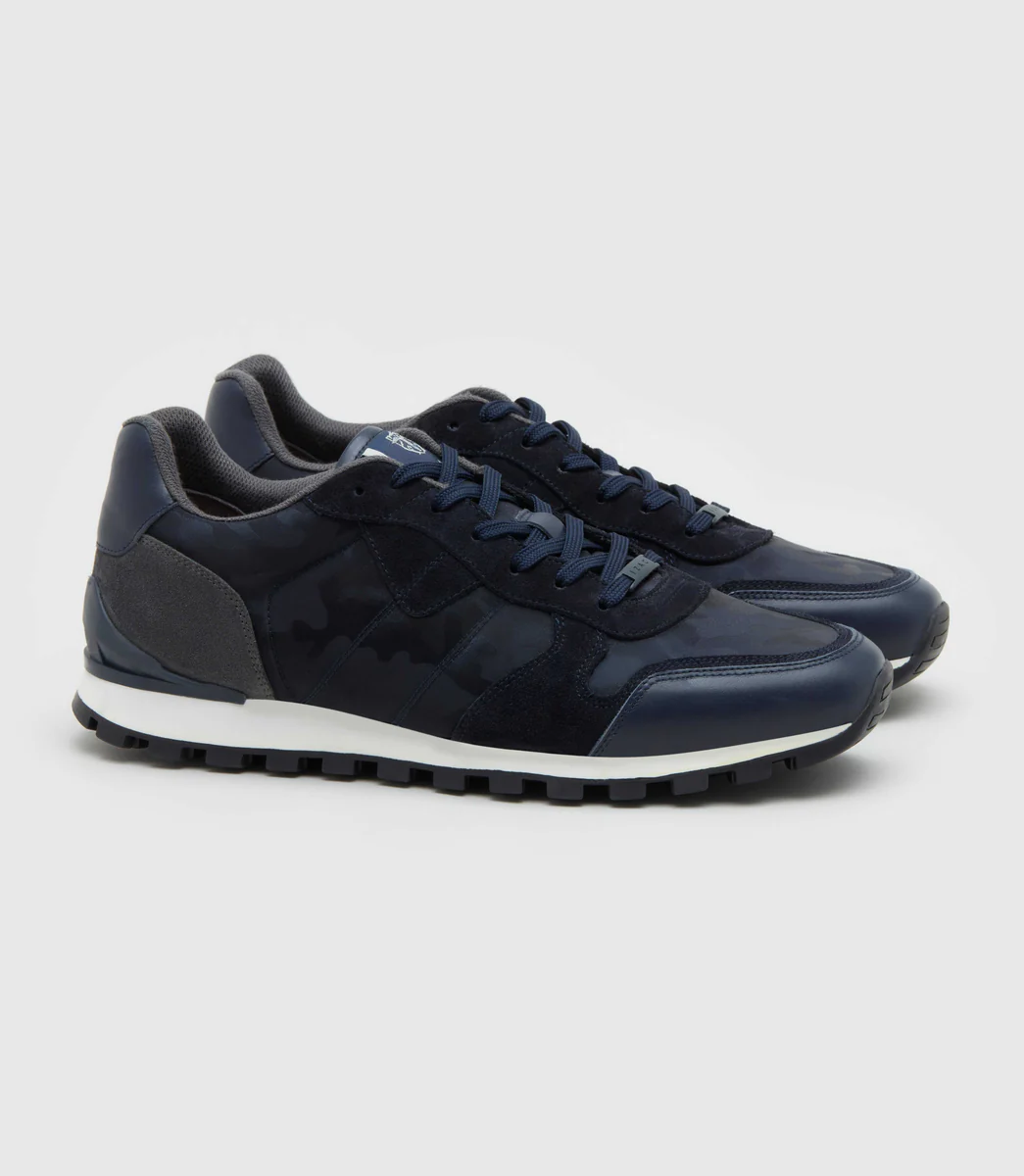 Sneakers bi-matière camouflage marine 