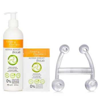 Alyssa Ashley Biolab Ginger & Curcuma Extract Body Lotion   Shower Gel   Massager 3pcs