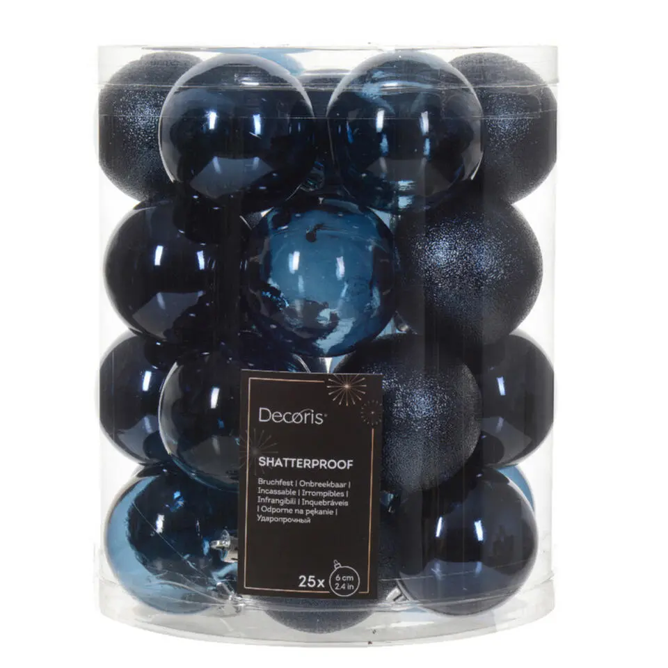 Decoris kunststof kerstballen - 25x stuks - 8 cm -donkerblauw