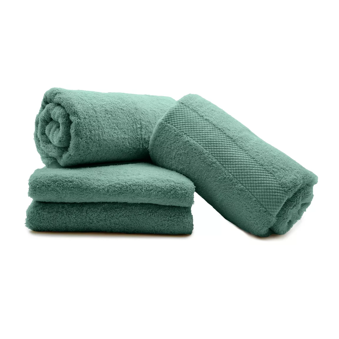 Lot de 4 serviettes de toilette coton (70 x 130 cm) Elegance Vert céladon