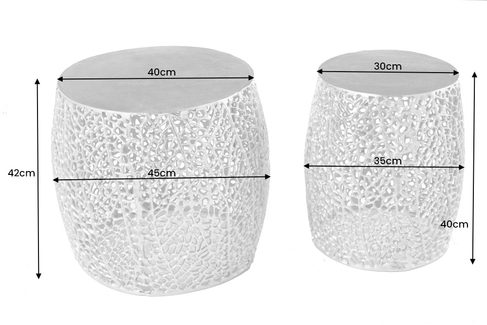 2er Set filigraner Design Couchtisch ABSTRACT LEAF antik silber Handarbeit rund