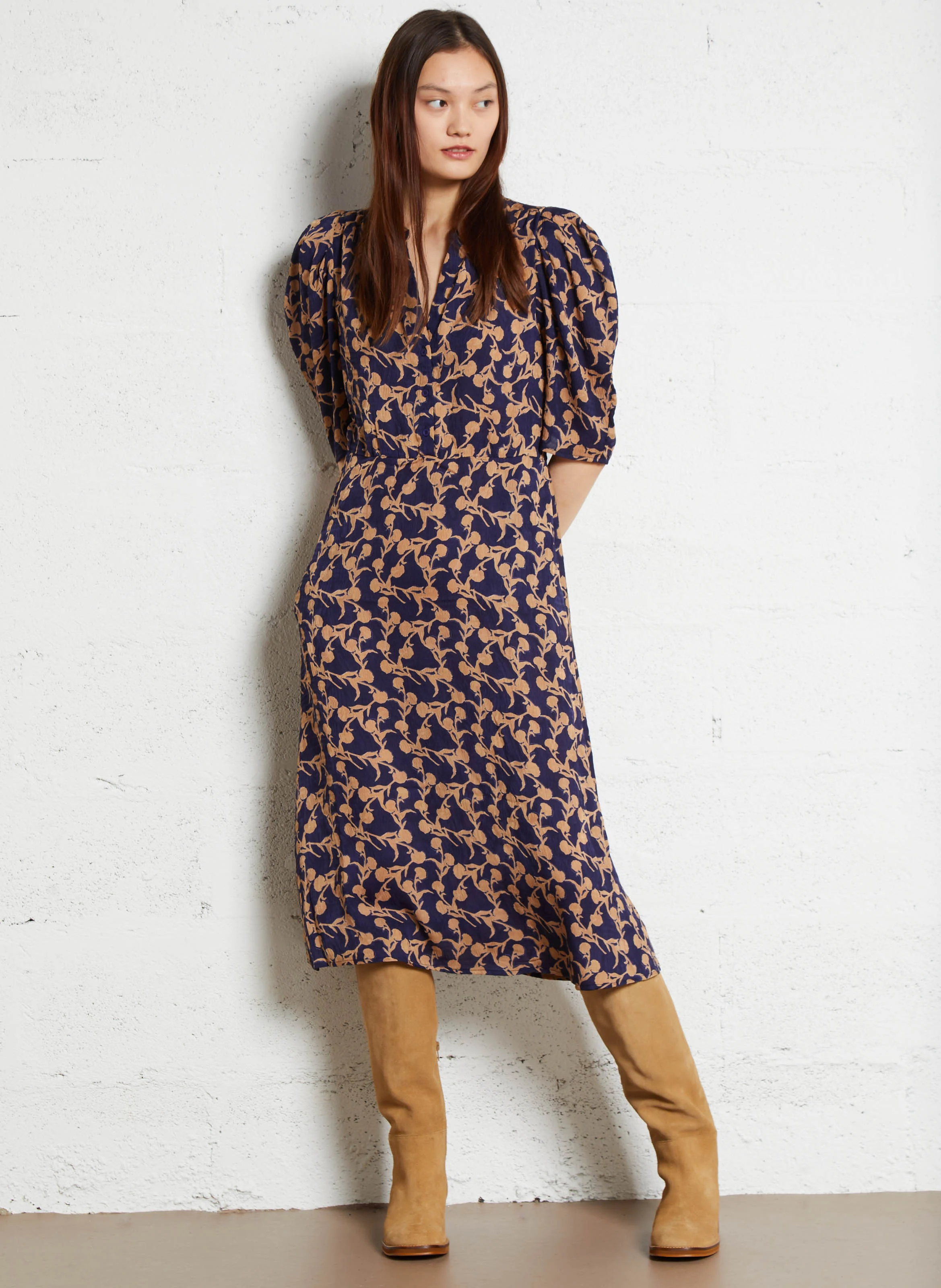 Robe longue imprimée| Bleu