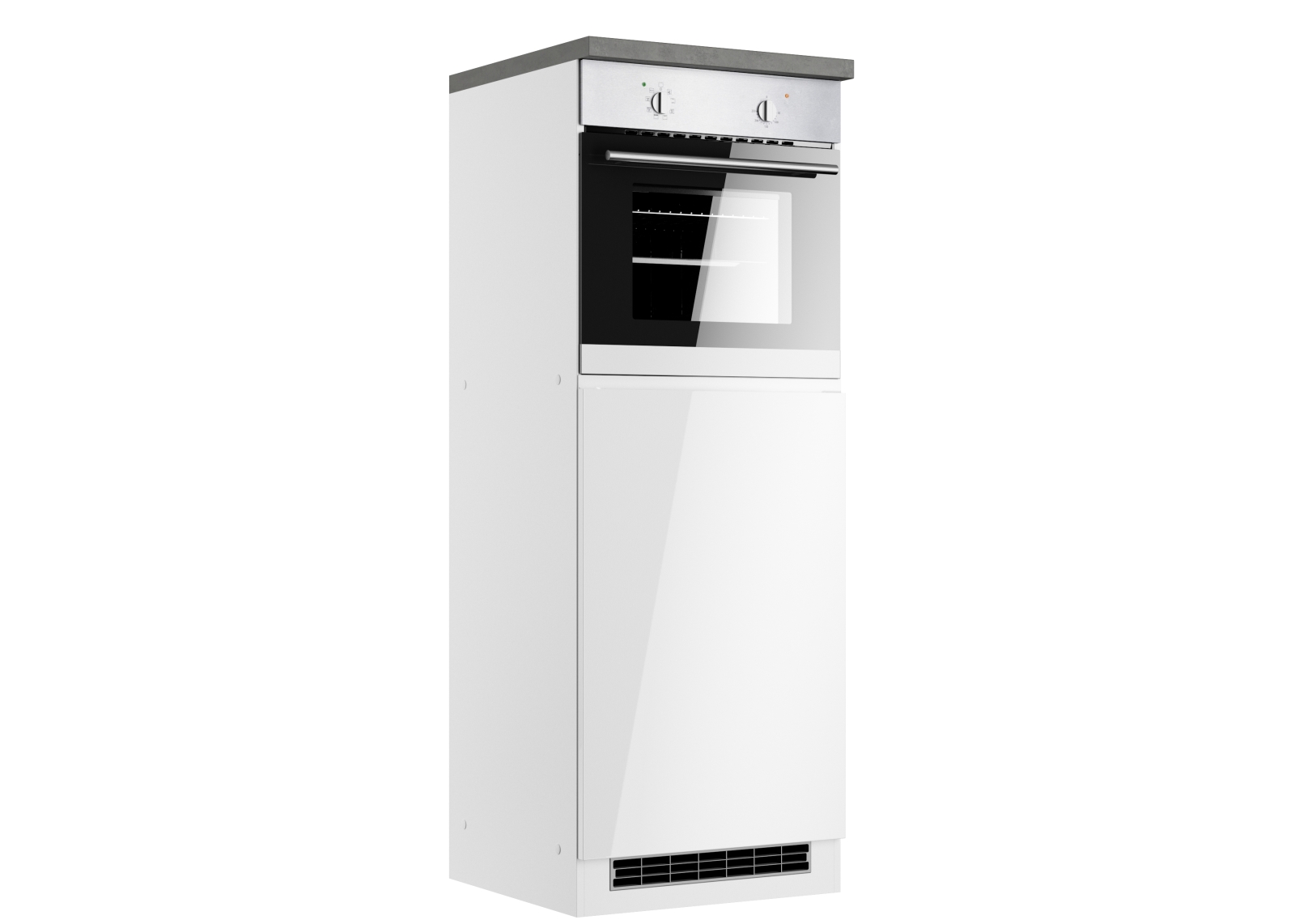 Kühlschrank/Backofen-Umbauschrank MONZA - weiß Hochglanz - Beton-Optik