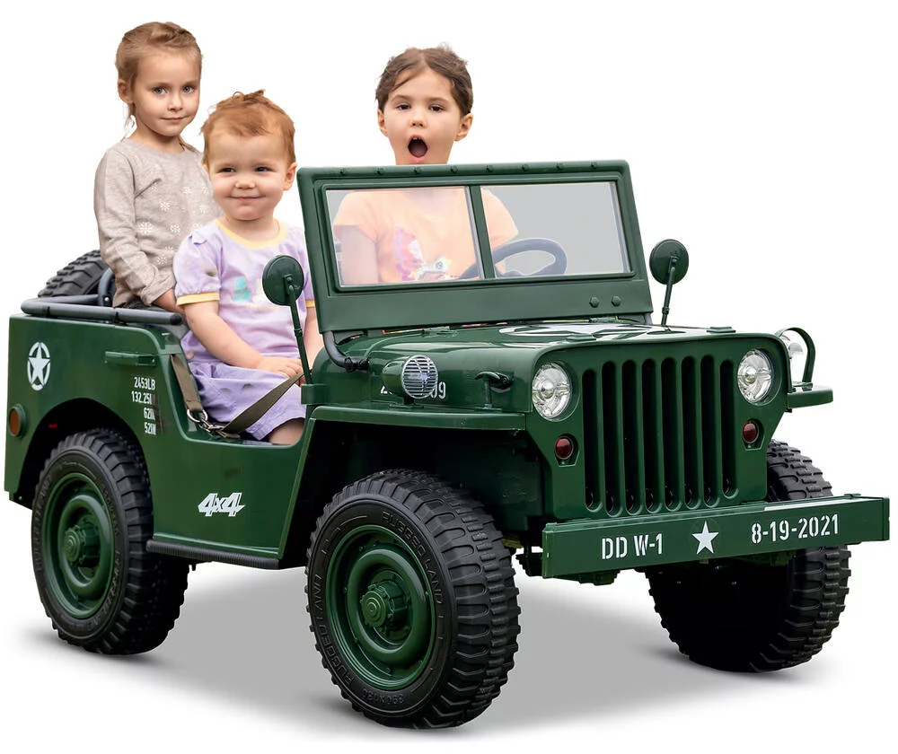 VOITURE ELECTRIQUE ENFANT JEEP WILLYS 3 PLACES 12V VERT
