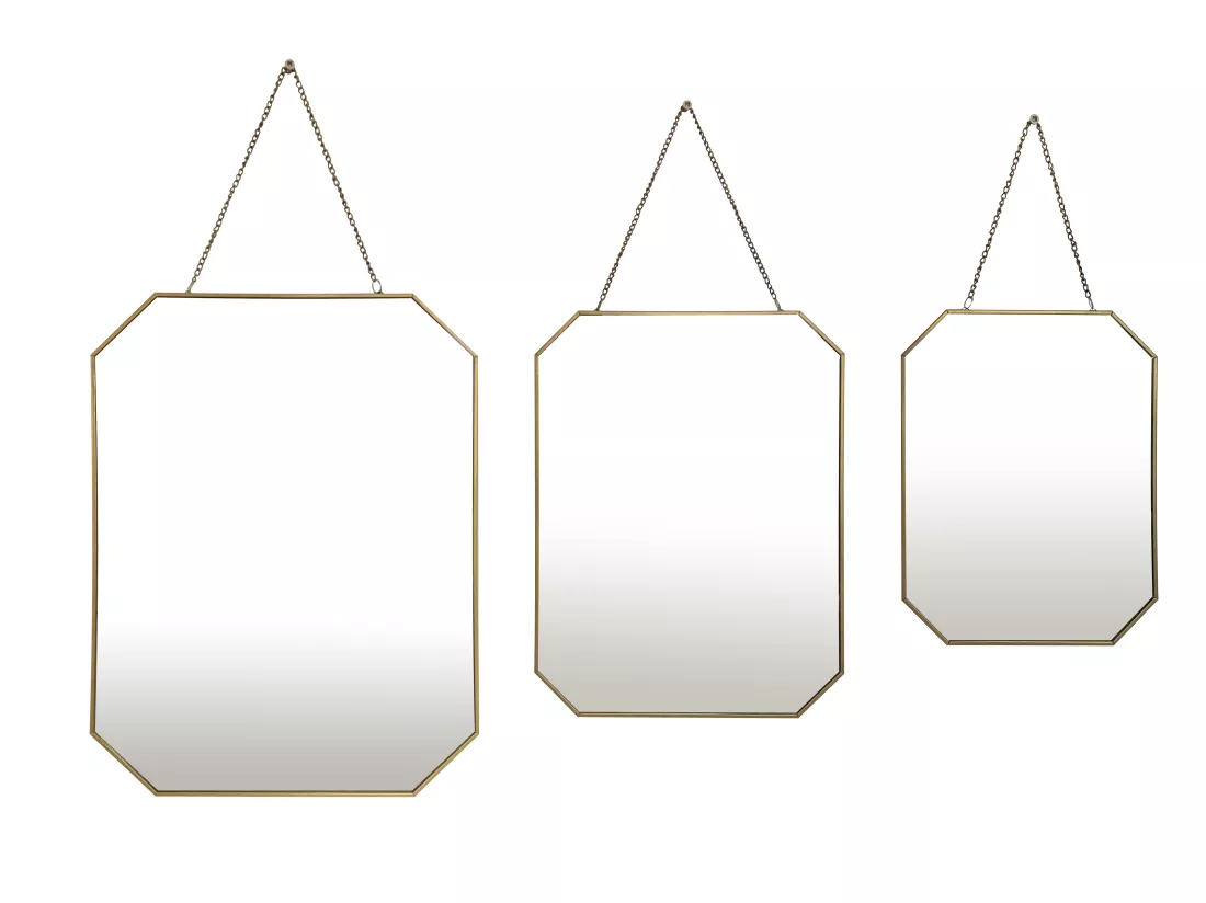Lot de 3 miroirs avec chaînette en métal doré