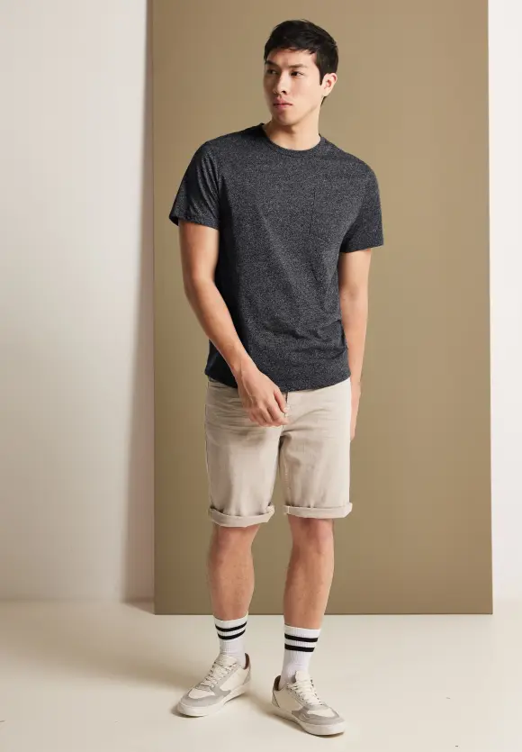 Long T-Shirt mit Brusttasche - anthracite grey melange