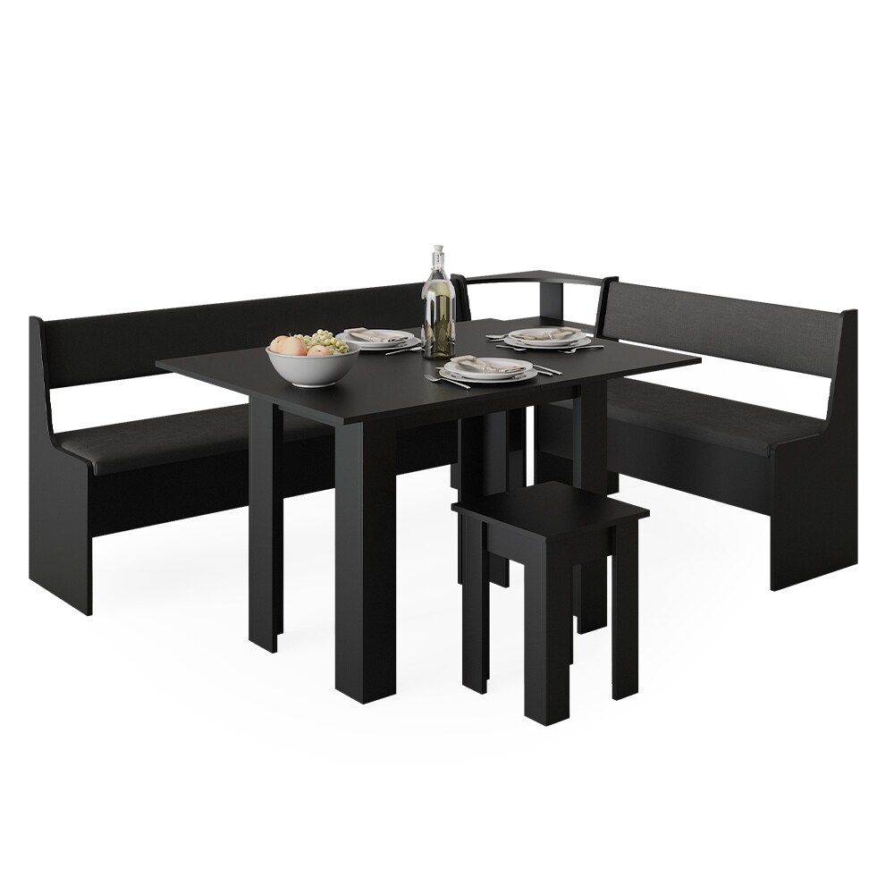 Vicco Eckbankgruppe Küchensitzgruppe Esszimmergruppe Roman Schwarz modern 210x150 cm Sitzbank Sitzecke Küchentisch Tischhocker Küchenmöbel Polstermöbel Esszimmermöbel