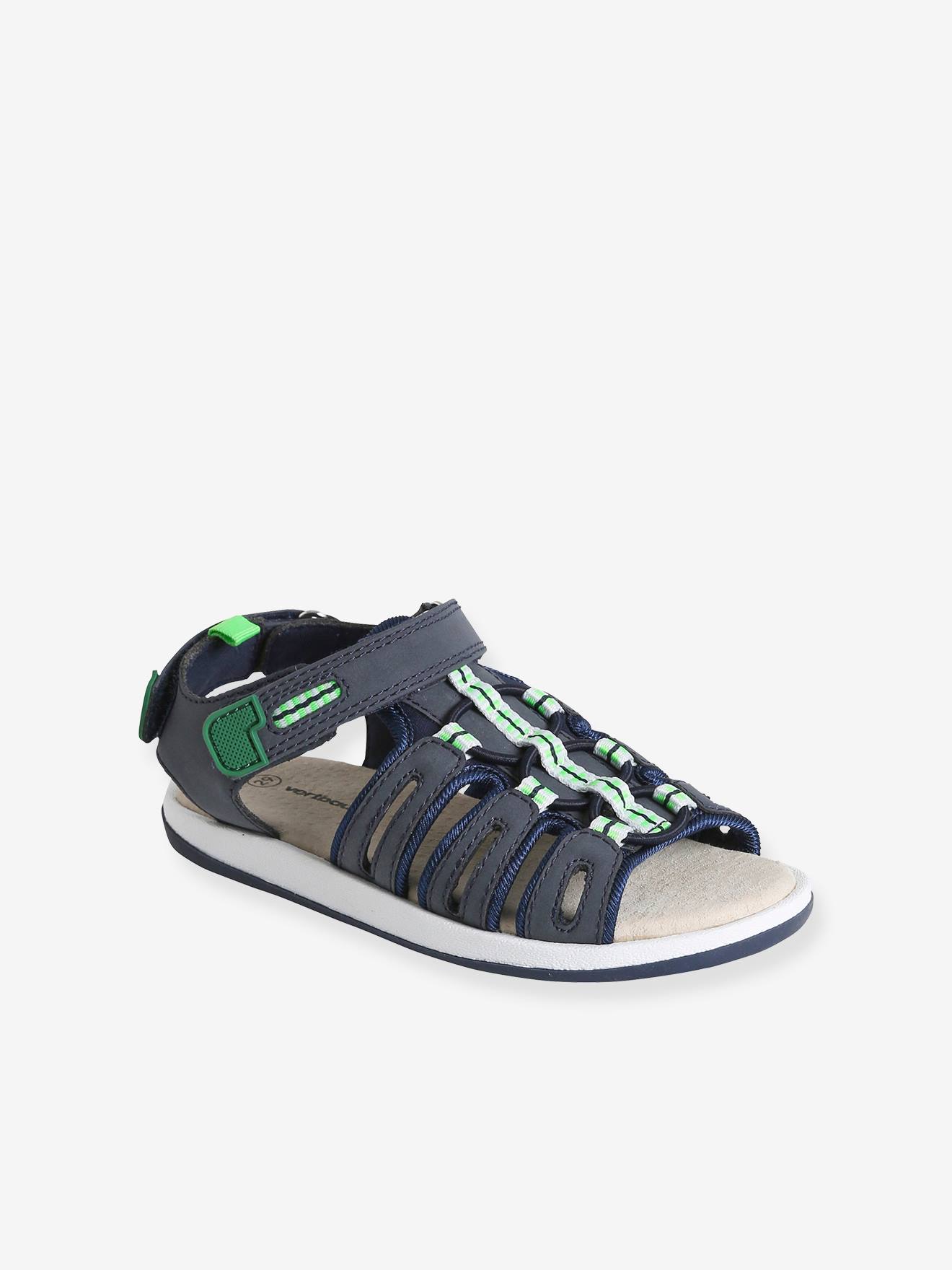 Sandálias infantis com fecho de velcro, azul marinho