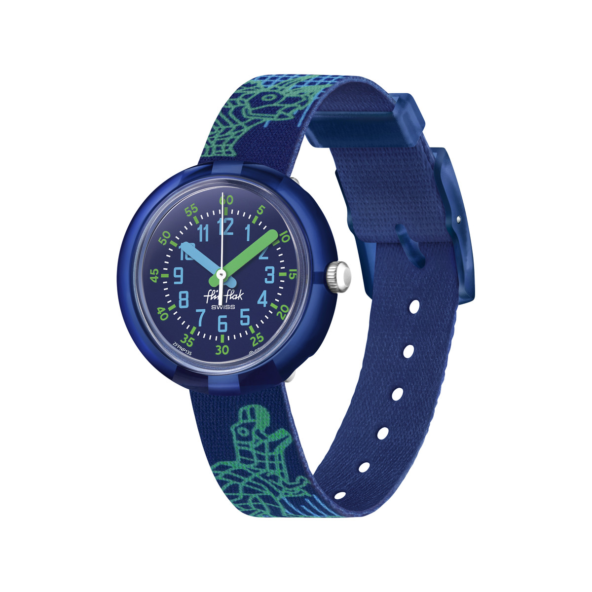 Montre FLIK FLAK Gameland Cyberozaurus enfant plastique biosourcé bracelet PET recyclé bleu