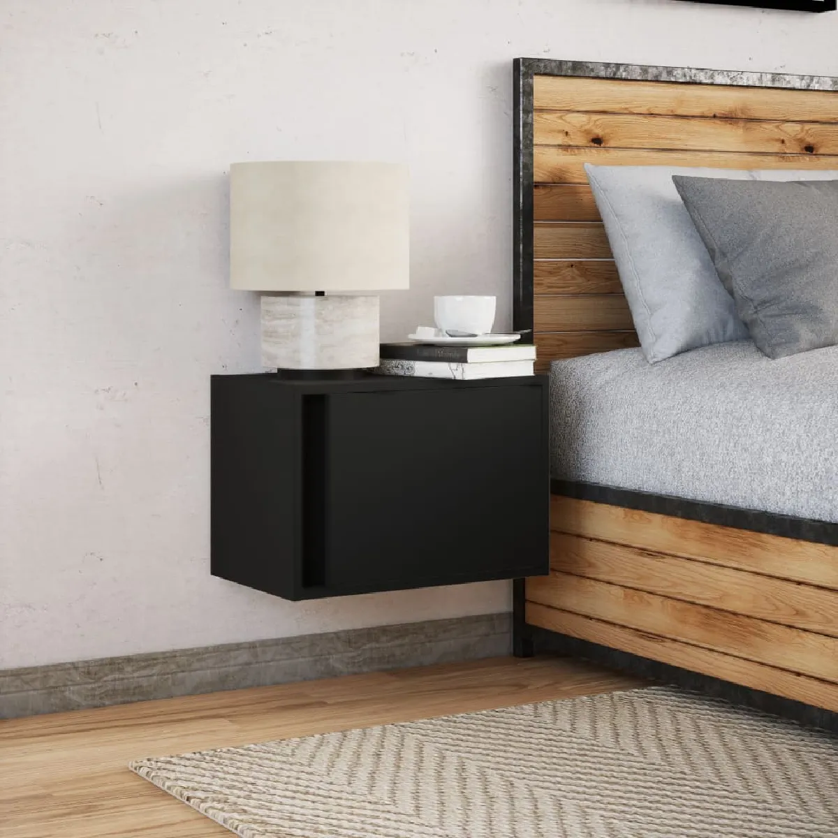 vidaXL Table de Chevet Murale avec LED - Noir