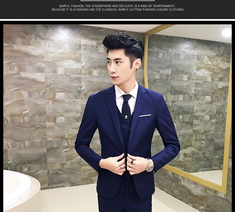 Aozora - Set: Effen blazer + vest + pantalon