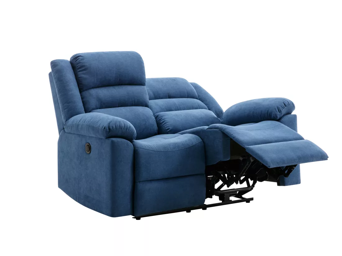 Canapé 2 places relax électrique en tissu bleu BUROLO