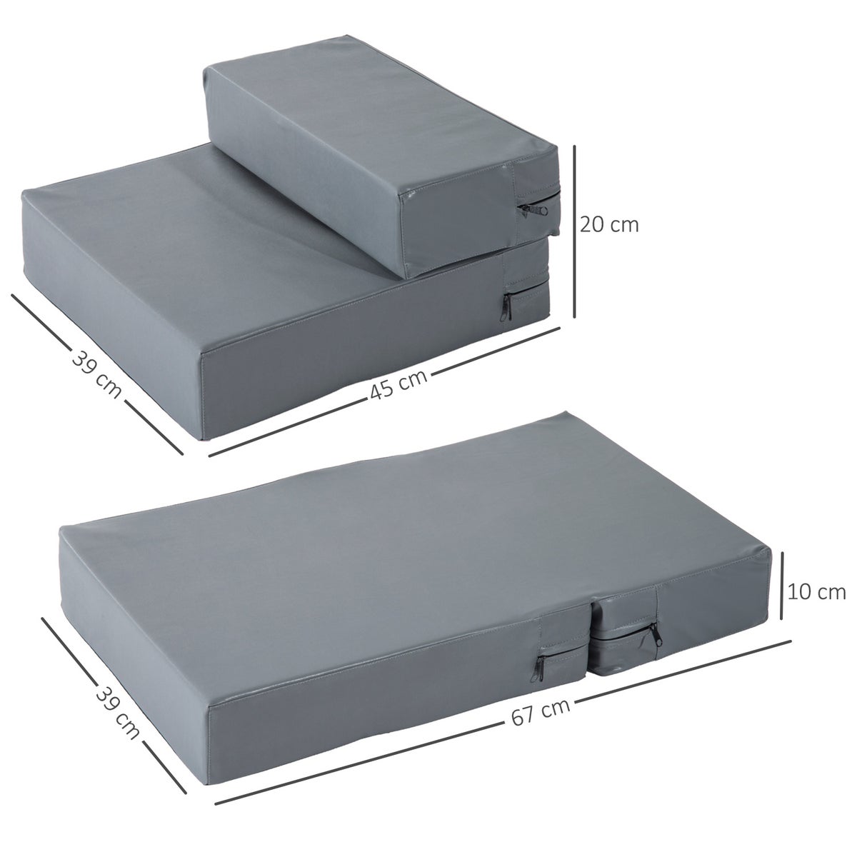 PawHut Huisdierentrap, L45 x B39 x H20 cm, PU, Schuim, Donkergrijs/Antracietgrijs
