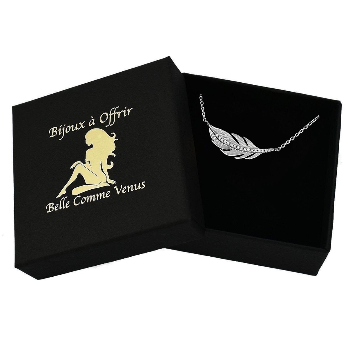 Collier plume sertie d'oxyde de zirconium Argent 925 Rhodié