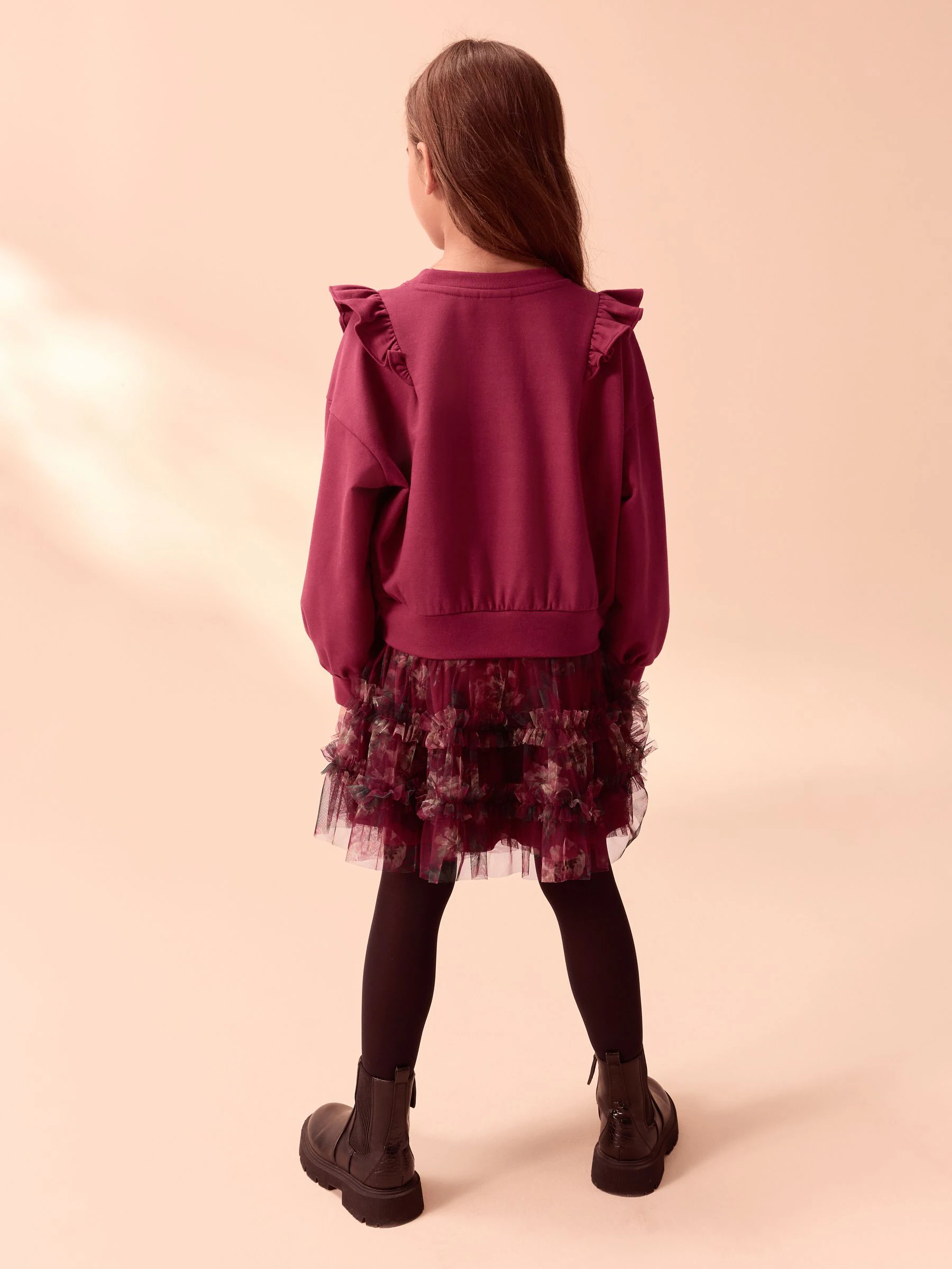 Bordeauxrood - Laura Ashley - Mock-sweatjurk met ruche