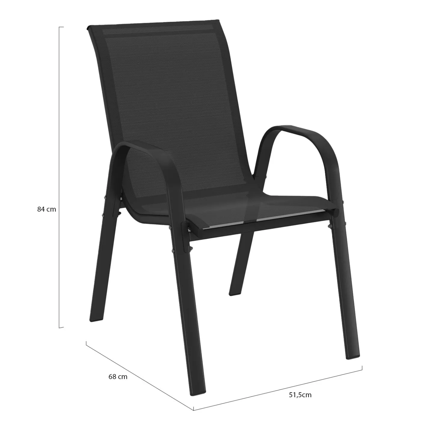 Lot de 6 chaises de jardin LYMA métal et textilène empilables noires