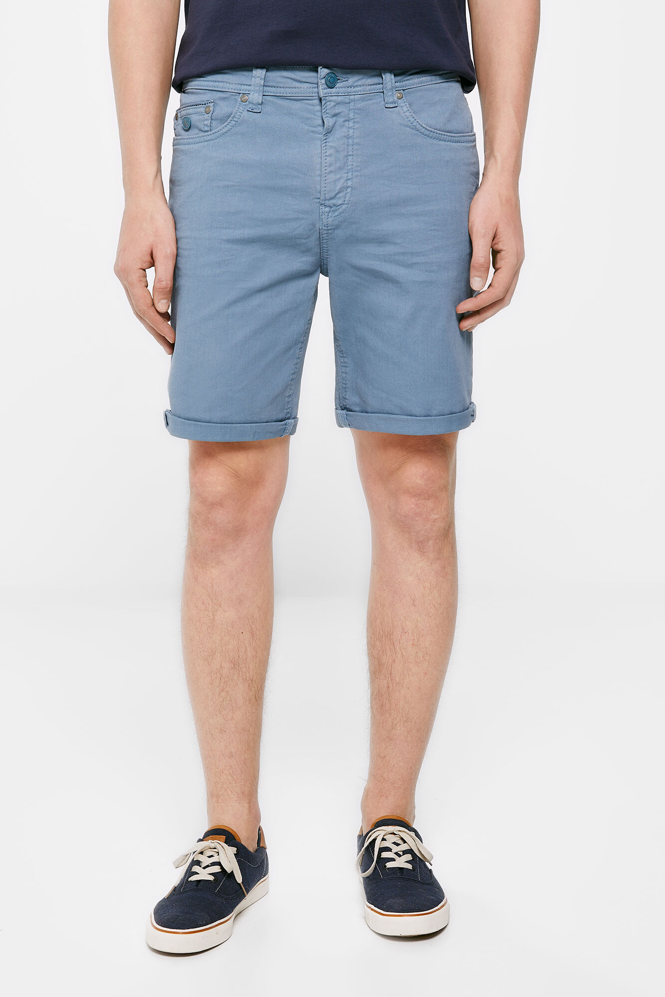Bermuda de 5 bolsos, lavagem slim - azul médio