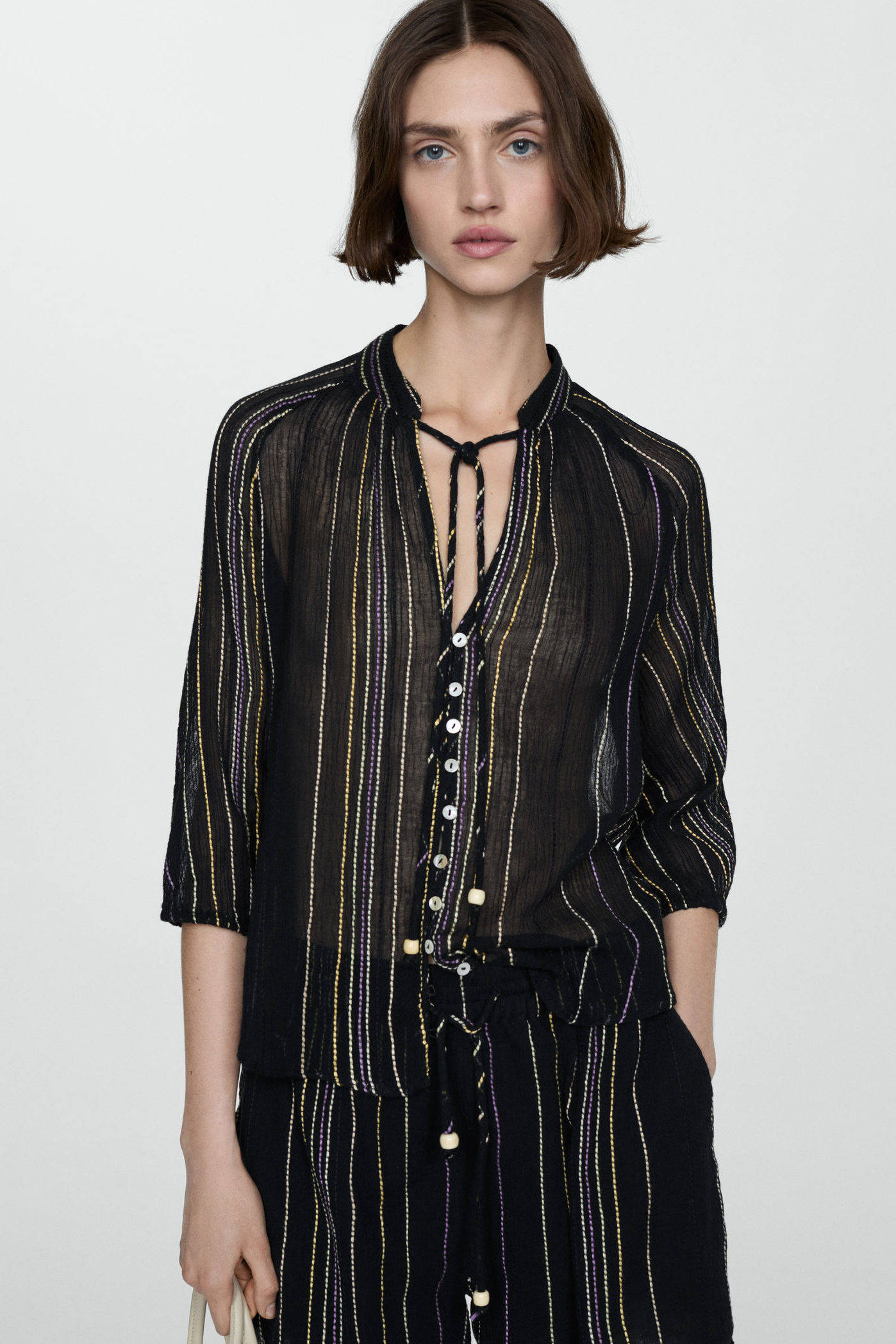 Mango gestreepte blouse zwart