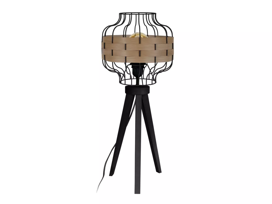 TRESSÉ-RANGOON A - Lampe a poser trépied bois noir et bois Chêne