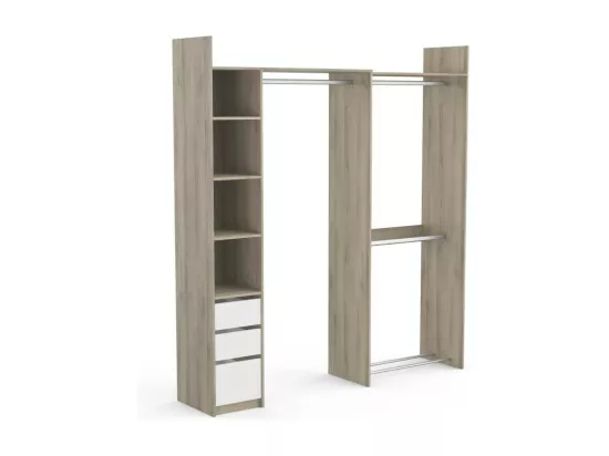 Aménagement dressing modulable Blanc/Chêne - SWAMA - L 199 x l 44 x H 218 cm