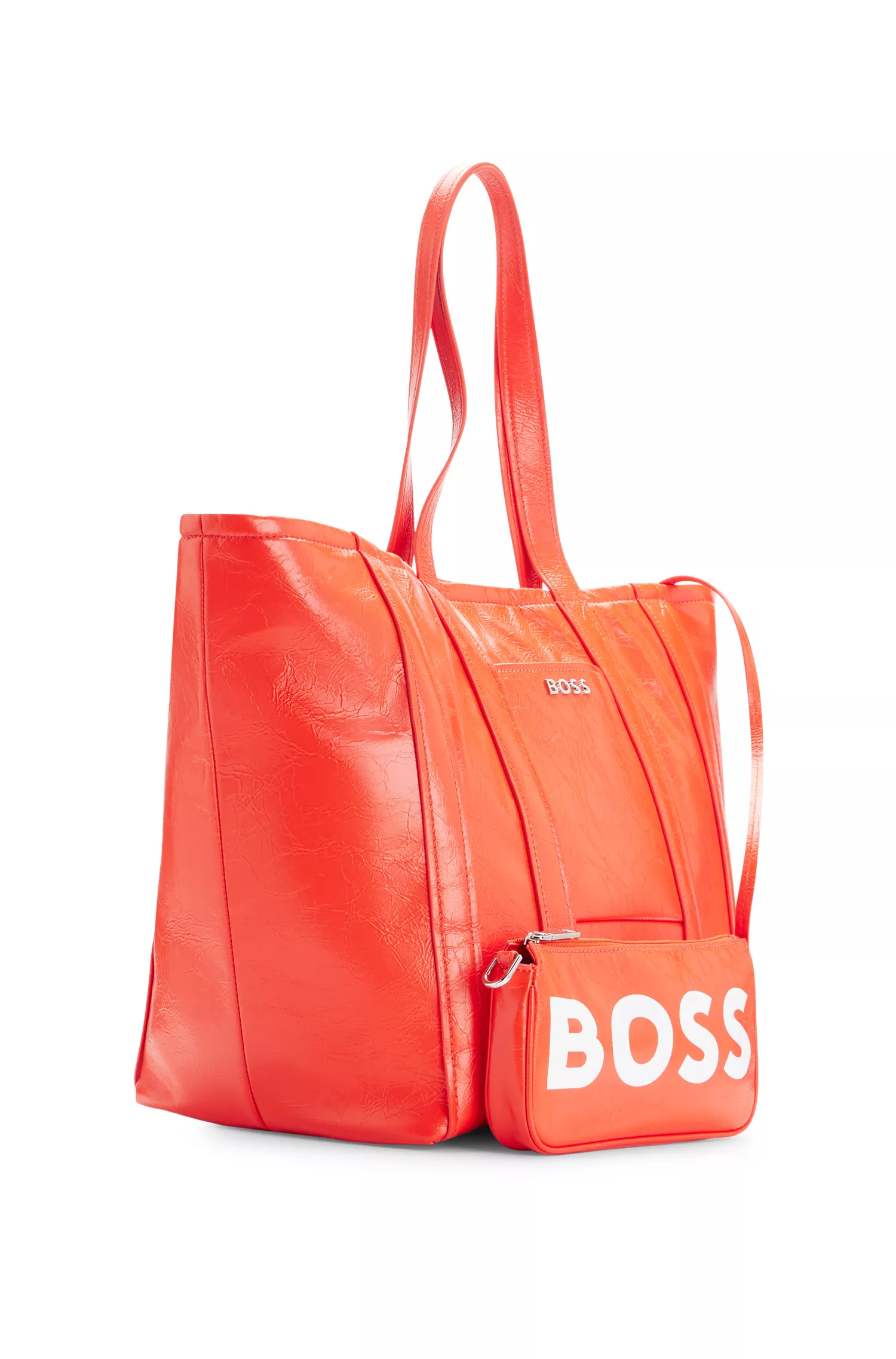 Bolsa BOSS Black-Shopper em couro sintético texturizado com minibolsa removível.